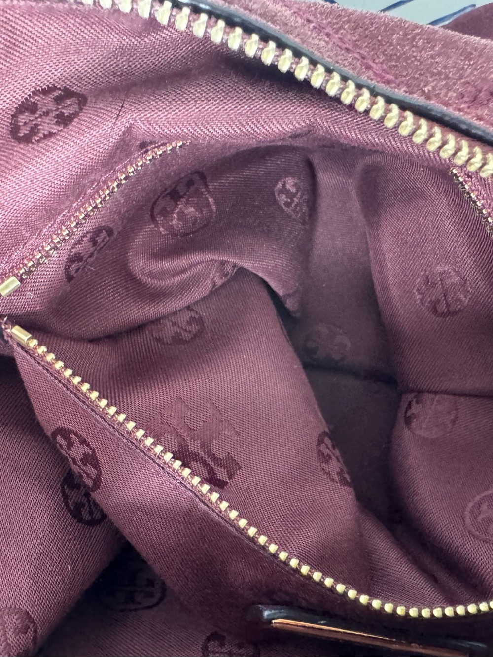 Tory Burch Frida Suede Quilted Satchel Plum Gold EXCELLENT - Picture 8 of 11